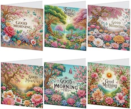 JISHSHAY 6 PCS Flower Diamond Painting Greeting Cards Good Morning Diamond Art Birthday Cards with Envelopes Gem Art Gem Painting Mosaic Kits for Adults for Thanksgiving Anniversary Valentine Festival by Unknown