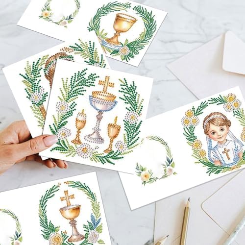 MVVMTOP 6pcs Diamond Art Painting Greeting Card, Nun DIY Cross Diamond Art Greeting Card for Blessing and Wishe Special Shaped Diamond Arts Crafts for Birthday Thanksgiving Day - Image 6