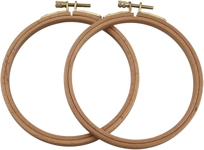 2 Pack 5 Inch Embroidery Hoop, Guofa 13CM Beech Wood Cross Stitch Hoops, Hanging Embroidery Frame Hoop for Decoration