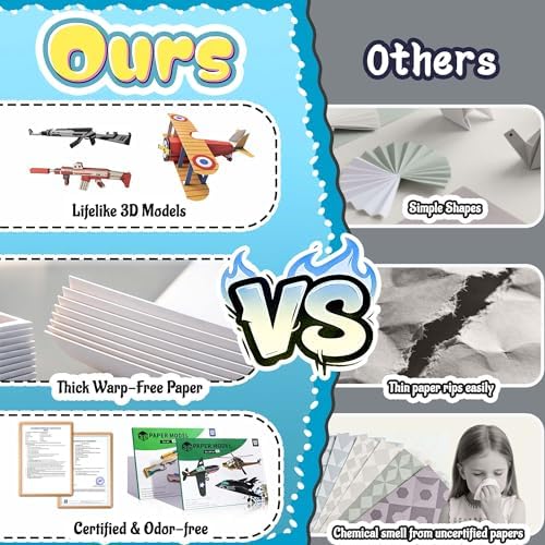 2 Themes in 1, 3D Model Paper Airplane Kits, DIY Origami Kit for Kids Ages 8-12, Include 16 Pre-cut, Easy-to-Assemble Gun & Aircraft Models, Origami Kit for Kids Ages 8-12, Paper Airplane Kits - Image 6
