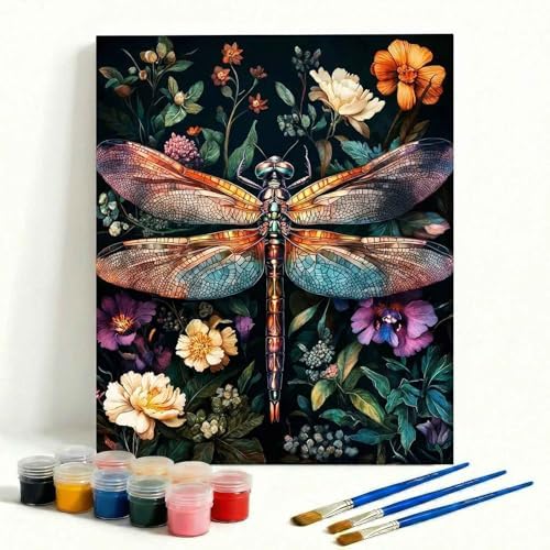 Amphol DIY Paint by Numbers Kit for Adults Beginner - 16”x20” Vintage Dragonfly DIY Paint by Numbers on Canvas, Oil Painting Kit for Home Decor, Creative Stress Relief Art Project (Without Framed) by Amphol