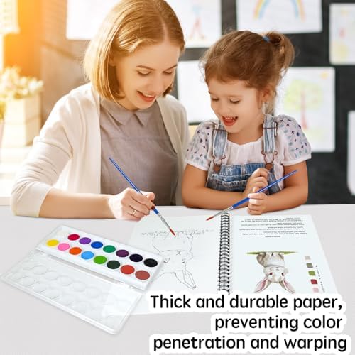 SLWBZ Watercolor Workbook Animals, 15 Different Patterns of Original DIY Designs, 16 Color Watercolor Paint Plates with Palette and Brush, Beginner-Friendly Watercolor Workbooks, Animals - Image 4