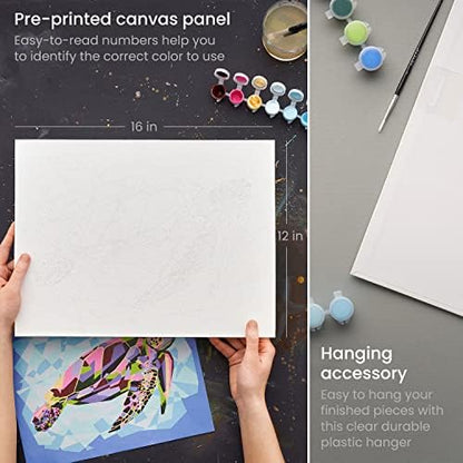ARTEZA Paint by Number for Adults, 12x16 Inches, 21 Pieces, Turtle Paint by Numbers Kit, Comes with 1 Canvas Panel, 12 Acrylic Paint Pots, 5 Paintbrushes, Art Supplies for Home & Office Wall Decor - Image 2