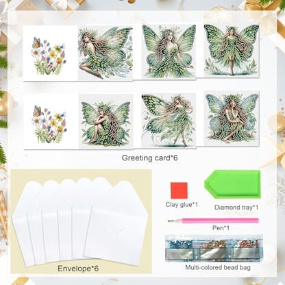 Focart 6 Pack Diamond Painting Greeting Cards Kit of Green Butterfly Fairy - Image 3