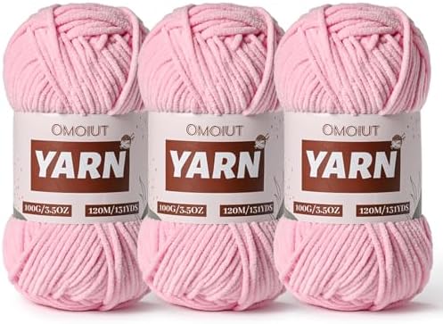 3 Packs Plush Chenille Chunky Crochet Yarn - Baby Yarn for Crocheting Soft - Velvet Yarns Knitting for Blankets Crafts - Fluffy Amigurumi Yarns 300g / 393yd (3 Pink) by OMoiut