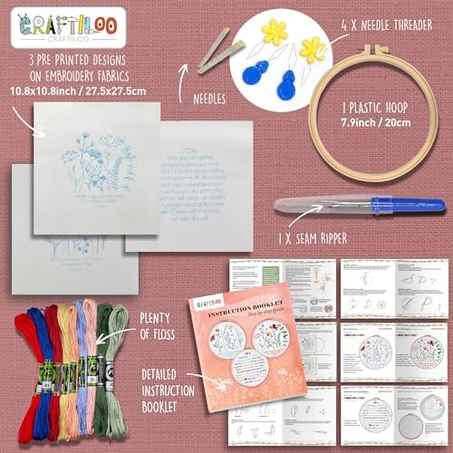 Flowers Embroidery Kits for Adults - Stamped Beginner Hand Embroidery - Image 3