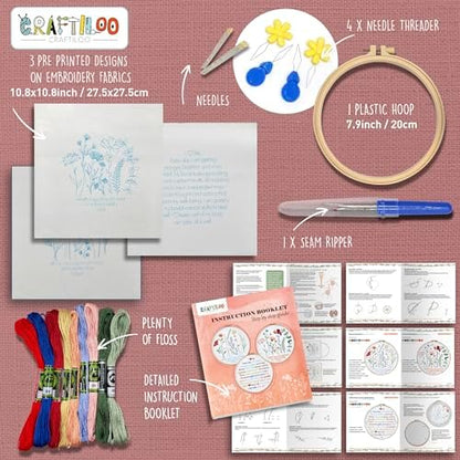 Flowers Embroidery Kits for Adults - Stamped Beginner Hand Embroidery - Image 3