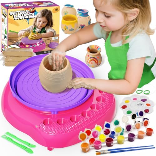 Vinkp Pottery Wheel for Kids - Complete Pottery Painting Kit Arts and Crafts for Kids Ages 8-12 with Air Dry Clay Art Supplies for Girls Boys Toys Birthday Gifts for 6 7 8 9 10 11 12 - Pink by Vinkp