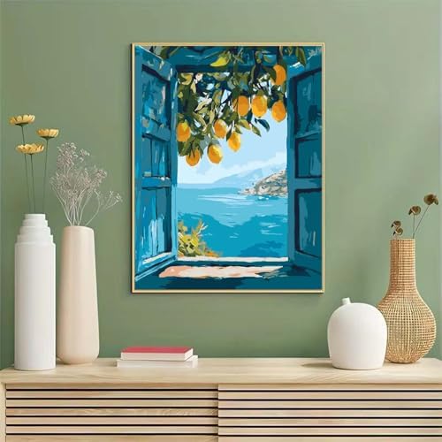 GEMOUJ Lemon Tree Paint by Numbers Kit for Adults,DIY Paint by Number Kit on Canvas for Window Seaside Home Wall Decor Art Canvas Acrylic Paints Crafts 16 x 20 Inch - Image 2