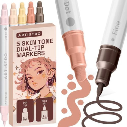 ARTISTRO Skin Tones Dual-Tip Acrylic Paint Marker Pens - Set of 5 by ARTISTRO