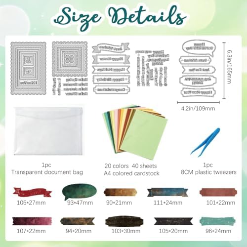 Tags Greetings Frames Cutting Die 5 Styles Label Text Stencils with 40 Sheets Cardstock & Tweezers, All-in-One Craft Kit for DIY Scrapbooking Birthday Greeting Card Album Photo Decor - Image 2