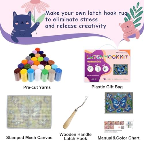 Butterfly Latch Hook Rug Kits for Adults Beginners, Pre-Printed 20" x 15" - Image 3