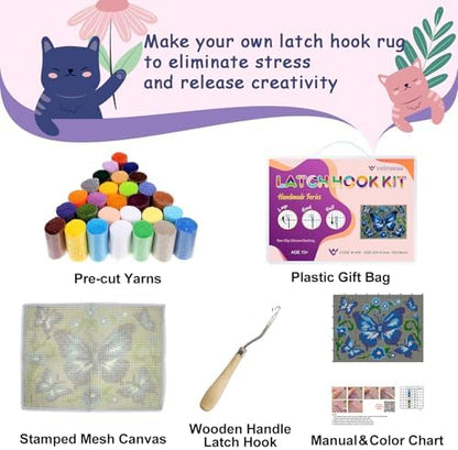 Butterfly Latch Hook Rug Kits for Adults Beginners, Pre-Printed 20" x 15" - Image 3