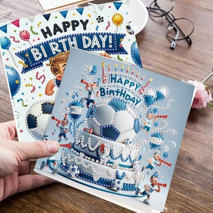 JISHSHAY 6 PCS Diamond Painting Happy Birthday Cards Football Cake Diamond Art Greeting Cards with Envelopes Gem Art Gem Painting Embroidery Kit Mosaic Kits for Adults with Special Shape Drills - Image 6