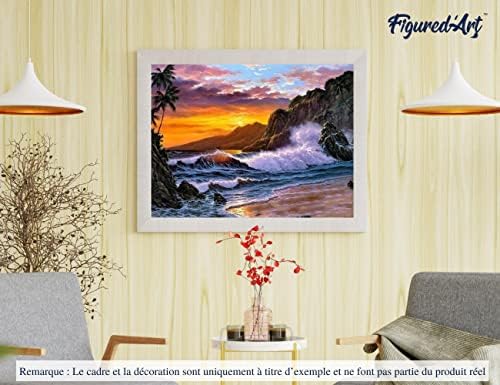 Figured'Art Paint by Numbers Kit for Adults with Frame Cliff and Waves 16"x20" - Craft Art Painting DIY Kit Canvas Already Stretched on a Wooden Frame - Image 4