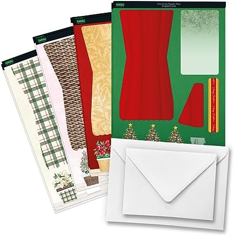 Katy Sue Christmas Flower Pots Card Making Kit. Contains 8 x 300 GSM Cards, Envelopes, 3D Die-Cut Decoupage, Paper Bows, Sticky Foam Pads & 2 Sheets of Christmas Sentiment Banners - Image 4