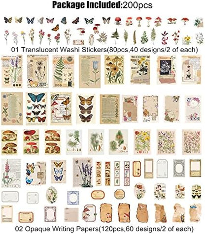 Esweny 200PCS Vintage Scrapbooking Supplies Kit for Journaling, Scrapbook Sticker Paper Pack for Junk Journal Planners Aesthetic Cottagecore Room Decor Wall Art Collage Album (Nature) - Image 2
