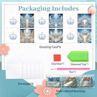 6pcs Diamond Painting Greeting Card with envelopes, DIY Angel wing and crown Diamond Art Greeting Card for Blessing and Wish Special Shaped Arts Crafts for Christmas Birthday Thanksgiving Day Holiday - Image 3