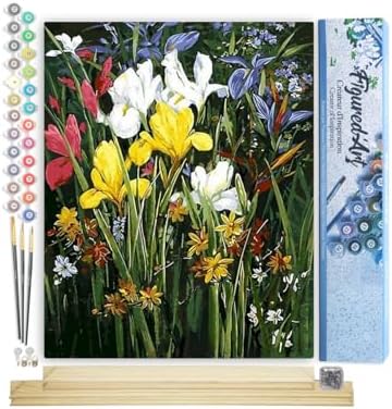 Figured'Art Paint by Numbers Kit for Adults Colorful Field of Flowers 16"x20" - Craft Art Painting Rolled Canvas with DIY Wooden Frame by FiguredArt