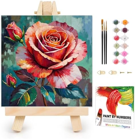 AUKELHJ Framed Paint by Numbers Kit for Adults, Rose, 10x10 inch by Unknown