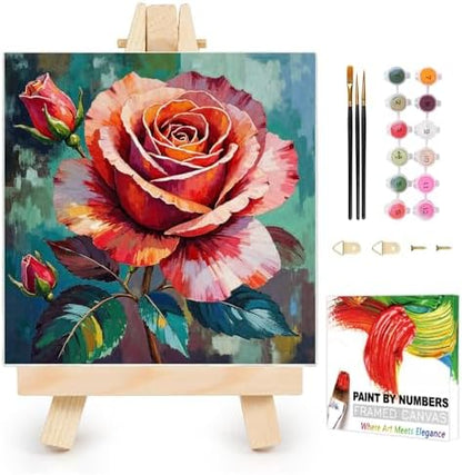 AUKELHJ Framed Paint by Numbers Kit for Adults, Rose, 10x10 inch by Unknown