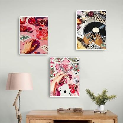 Jiqinsiye 3 Pcs DIY Paint by Numbers for Adults,Wooden Framed Pink Painting by Number Kits on Canvas,Acrylic Color by Numbers for Adult Beginner,Gifts Decor for Home Wall Room (Hand) - Image 2