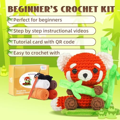 MOREJMTT Crochet Kit for Beginners, Crochet Animal Kits, Crocheting Kit for Starters, Learn to Crochet with Step-by-Step Video Tutorials, Beginner Crochet Kit for Adults(Panda) - Image 5
