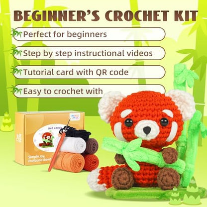 MOREJMTT Crochet Kit for Beginners, Crochet Animal Kits, Crocheting Kit for Starters, Learn to Crochet with Step-by-Step Video Tutorials, Beginner Crochet Kit for Adults(Panda) - Image 5