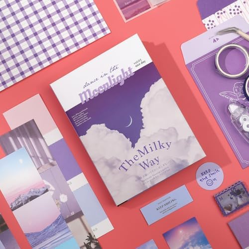 Scrapbook Photo Album Supplies Kit with Tweezers and Glue Tape – Romantic Stationery Aesthetic Junk Journal Kit, Scrapbooking Paper, Sticker Pack, Notebook, DIY Craft, Gift for Teen Women (Monnlight) - Image 4