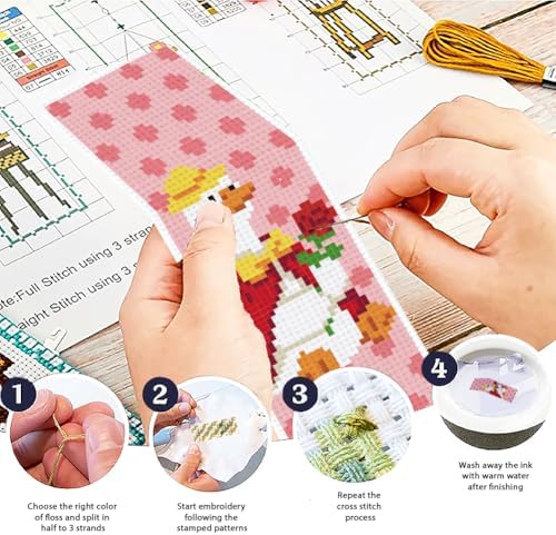 ACRNIGHEET 6PCS Cross Stitch Bookmark Kit for Beginner Cute Goose Stamped Cross Stitch Kits Needlepoint Kit for Adults DIY Tassel Embroidery Bookmark Kits with Instructions Craft Gift 8.5"x3" 11CT - Image 4