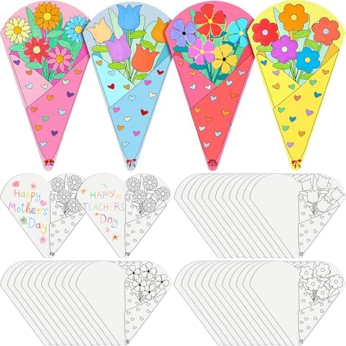 48 Pcs DIY Flower Bouquet Craft Kit, Paper Flower Coloring Set with Stems, Handmade Floral Craft Supplies for Teacher Appreciation Gifts, Fun Activities, Graduation Nurse Party Decorations by Moinchore