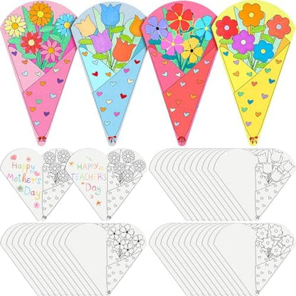 48 Pcs DIY Flower Bouquet Craft Kit, Paper Flower Coloring Set with Stems, Handmade Floral Craft Supplies for Teacher Appreciation Gifts, Fun Activities, Graduation Nurse Party Decorations by Moinchore
