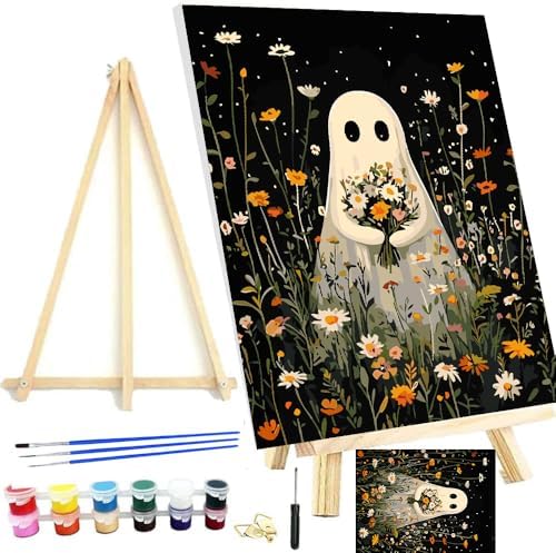 Halloween Framed Paint by Numbers Kits for Adults 12x16in with Wooden Easel by MeothanDiamondPainting