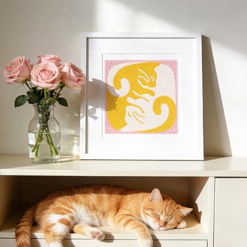 DOODLREAM Hug Cats Punch Needle Kit for Beginner, 9.4"x9.4" Cute Animal Punch Stitching Craft Set, DIY Embroidery Starter with Printed Frame, Instruction, Threader, Yarn, Pinch Needle - Image 6