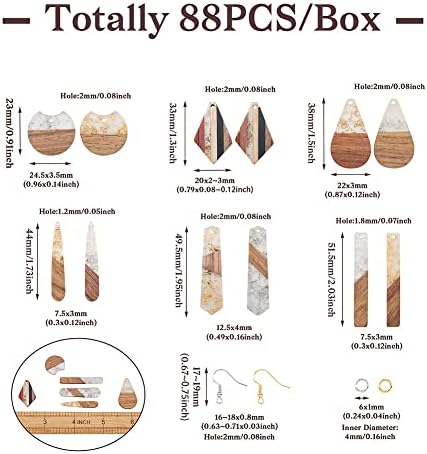 FASHEWELRY 24Pcs Gold Foil Resin Wood Earring Charms Teardrop Drop Rectangle Wooden Earring Blanks Geometry Boho Charms Wooden Earring Pieces for Jewelry Making with Earring Hooks & Jump Rings - Image 6