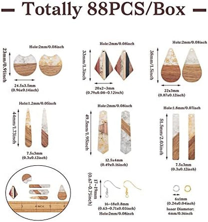 FASHEWELRY 24Pcs Gold Foil Resin Wood Earring Charms Teardrop Drop Rectangle Wooden Earring Blanks Geometry Boho Charms Wooden Earring Pieces for Jewelry Making with Earring Hooks & Jump Rings - Image 6
