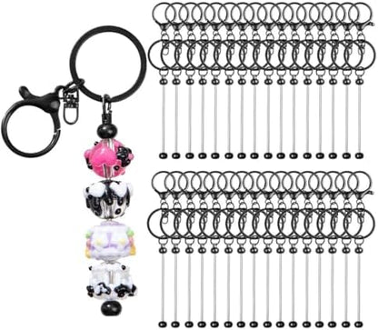 RQAYE 30pcs Beadable Keychains keychain bulk kit cute blank bead keychain strip DIY men's and women's making supplies crafts, jewelry, bag accessories, customized project gifts (Black) by Unknown
