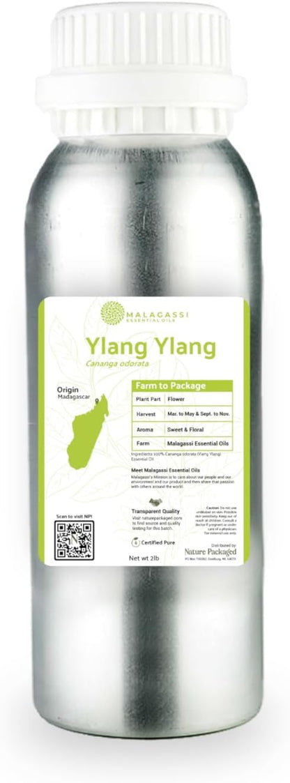 Nature Packaged Ylang Ylang Essential Oil - Direct from Malagassi Essential Oils Madagascar - Steam Distilled - Aceite de Ylang Ylang for Aromatherapy, Diffuser, DIY Candle and Soap Making - 2lbs