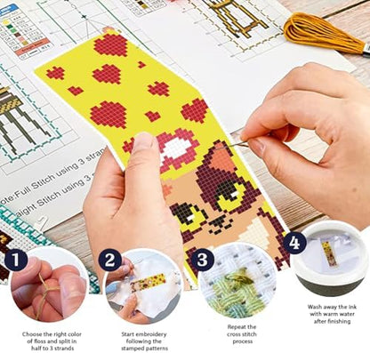 FREEBLOSS 12 Set Cross Stitch Bookmark Kits Colorful Pet Pattern Stamped Cross Stitch Kit 11CT Embroidery Kit with Instructions for Beginners 8 * 2.4inch - Image 4