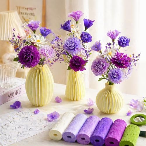 AmazingSpark Crepe Paper Flower Making Kit, Complete DIY Craft Aesthetic Gift with 3 Vises & Supplies to Make 30 Flowers, Sensory Arts Idea Gift for Adults, Couples, Friends, Women(Purple) - Image 4