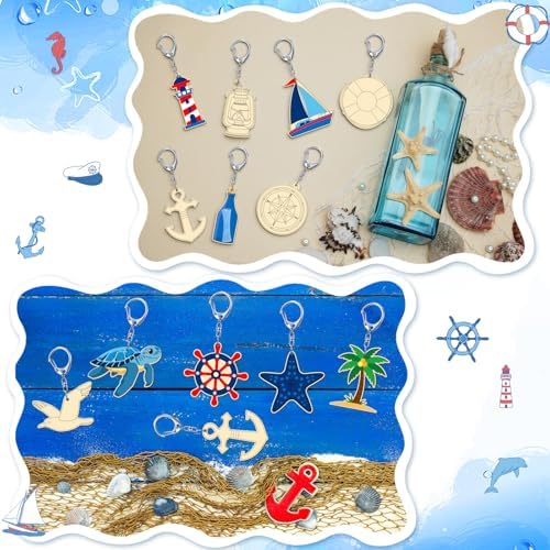 RattanView 24 Pcs Nautical Craft Keychains DIY Keychain, 12 Styles - Image 6