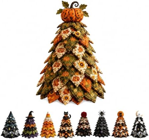 Muhubaih DIY Halloween Christmas Quilted Fabric Tree Kit, 3D Padded Patchwork Sewing Craft Kit for Beginners, Home Office Mantel Shelf Tabletop Decor, Handmade Holiday Gift for Craft Lovers by Muhubaih