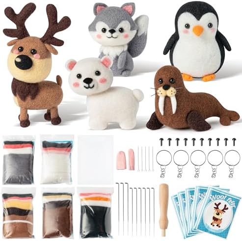 WATINC Needle Felting Kit - 5 Set Unique Different Cute Doll Wool Felt Needle Tools Foam Pad Instruction, DIY Home Decoration Craft Party Supplies for Art Work Starter Beginners (Polar Animal) by WATINC