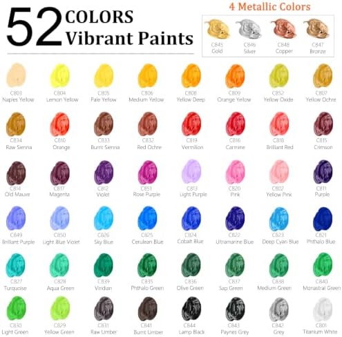 Caliart 52 Colors Acrylic Paint Set with Painting Brushes - Image 3