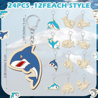 RattanView 24 Pcs Summer Shark Crafts Color Your Own Keychains - Image 2