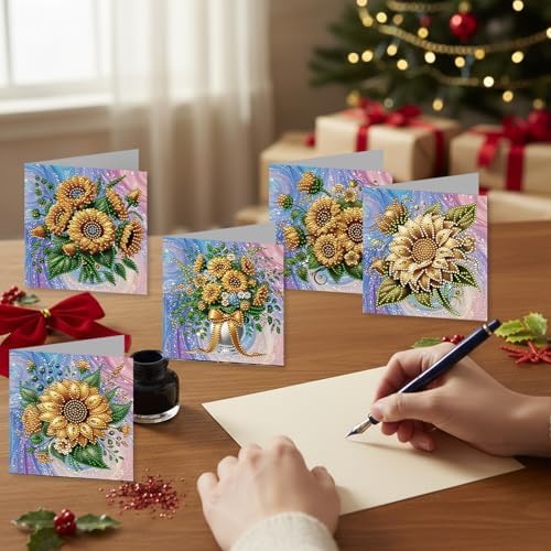 jinglinhh 12pcs Sunflower Basket Diamond Art Painting Greeting Cards with Envelopes, DIY Card Making Kits for Adults, Diamond Art Christmas Cards for Birthday Holiday Postcards Craft Gifts - Image 7