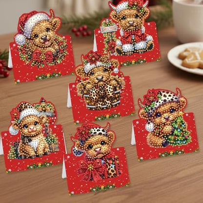 jinglinhh 6pcs Diamond Art Painting Christmas Cow Yak Greeting Cards with Envelopes, DIY Card Making Kits for Adults, Diamond Art Christmas Cards for Birthday Holiday Postcards - Image 4