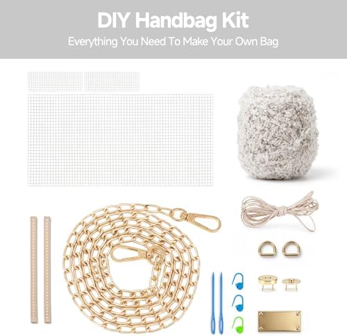 tripforfree DIY Knitting & Crochet Handbags Kit, Mesh Plastic Canvas Kit for Shoulder Bags, Crossbody Bags, Embroidery Projects, Linen - White (White) - Image 2