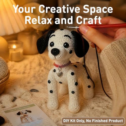 DIY Crochet Dalmatian Dog Kit for Beginners – Amigurumi Spotted Dog Stuffed Animal Knitting Kit with Yarn, Safety Eyes, Heart Tag & Instructions – Easy Beginner Crochet Craft Gift for Adults - Image 6