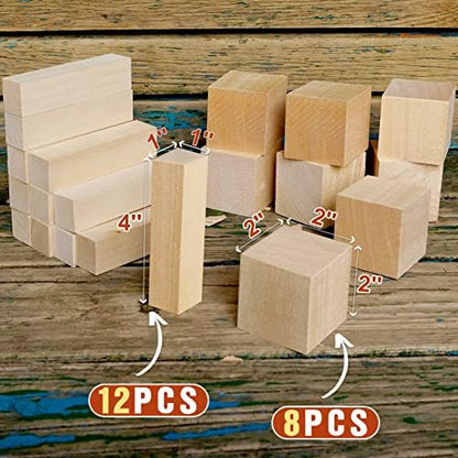 Basswood Carving Blocks, 20PCS Whittling Wood Blocks Kit with 2 Different Sizes, Bass Wood for Carving Easy to Use, for Kids and Adults - Image 2